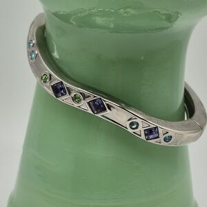 Siver Bracelet with Colorful Rhinestones Magnetic Closure.